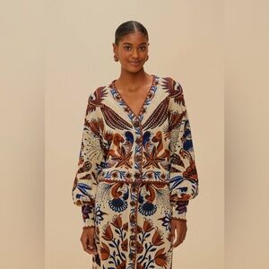 FARM Rio Cream Cardigan with Brown and Blue Floral Motif